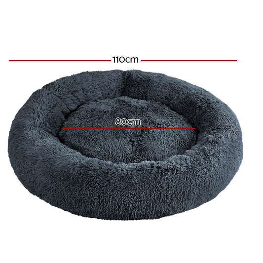 i.Pet 110cm Extra Large Calming Pet Bed – Soft Plush Dark Grey
