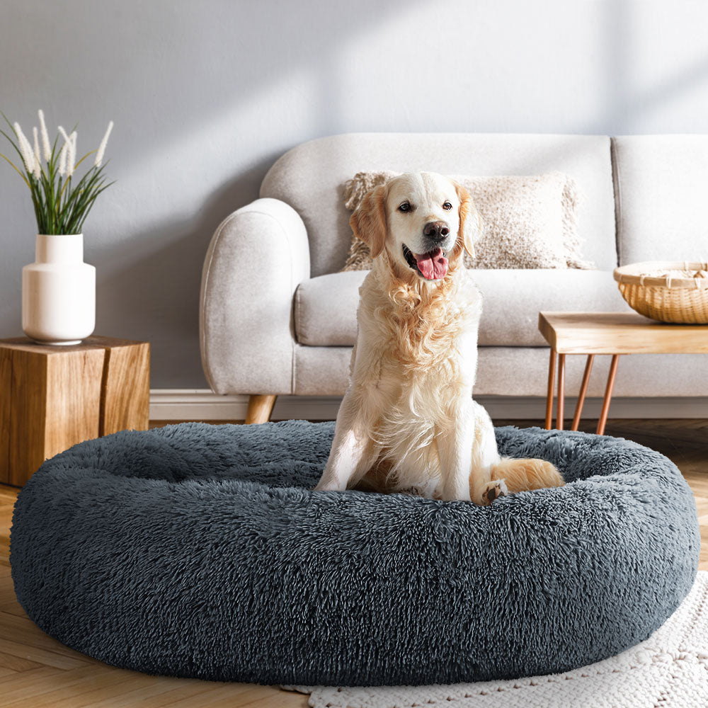 i.Pet 110cm Extra Large Calming Pet Bed – Soft Plush Dark Grey