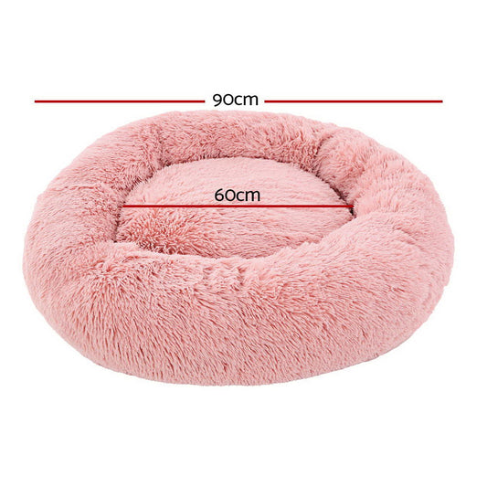 i.Pet 90cm Calming Pet Bed – Large Soft Plush Pink for Cats & Dogs