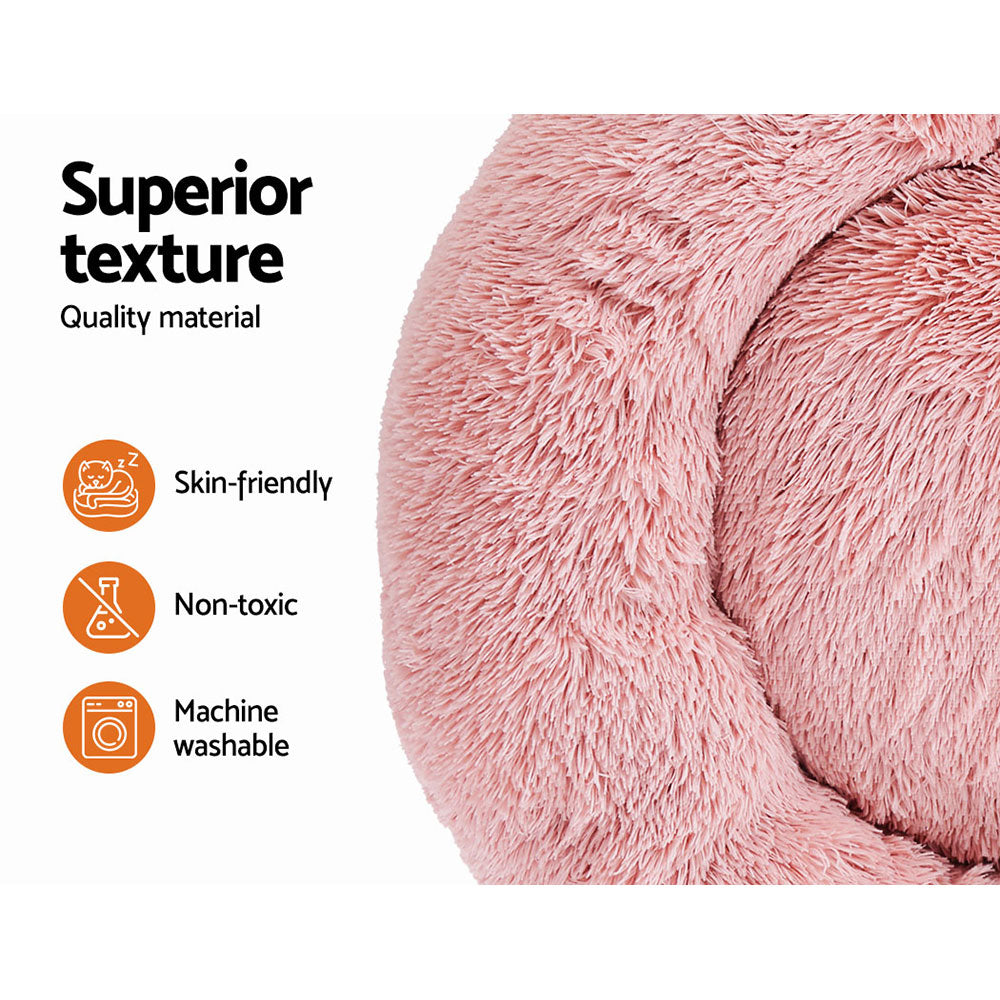 i.Pet 90cm Calming Pet Bed – Large Soft Plush Pink for Cats & Dogs