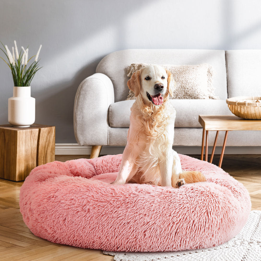 i.Pet 90cm Calming Pet Bed – Large Soft Plush Pink for Cats & Dogs