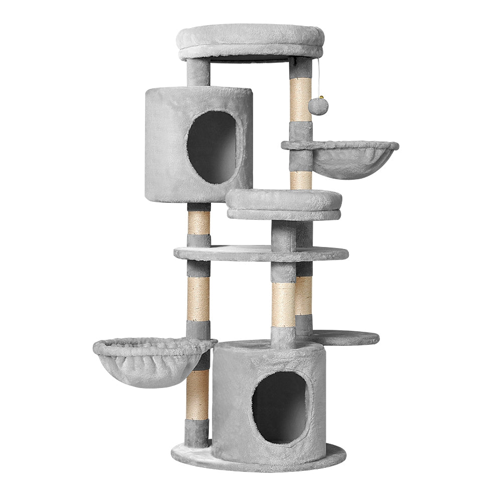 i.Pet 123cm Cat Tree Tower – Scratcher Condo with Bed & Toys (Grey)