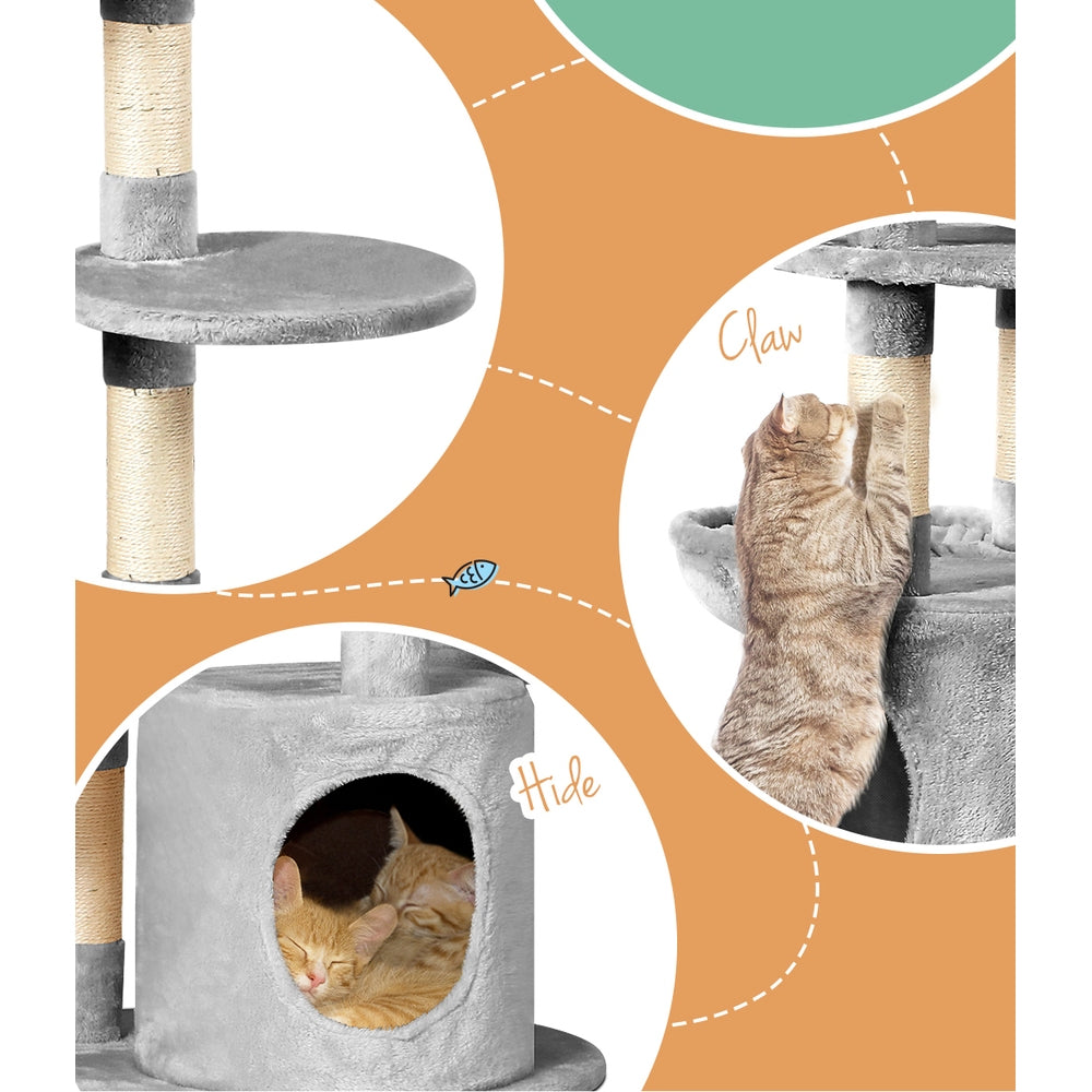 i.Pet 123cm Cat Tree Tower – Scratcher Condo with Bed & Toys (Grey)