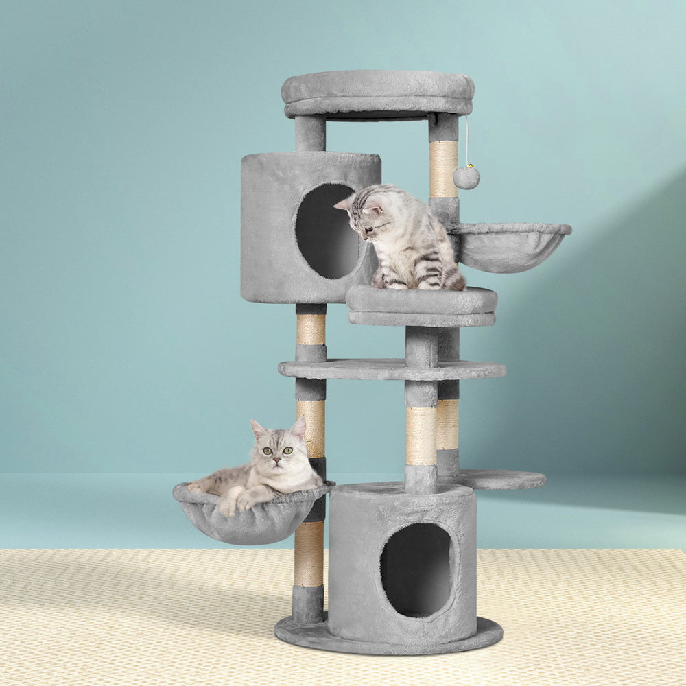 i.Pet 123cm Cat Tree Tower – Scratcher Condo with Bed & Toys (Grey)