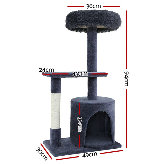 i.Pet 94cm Compact Cat Tree – Scratching Post & Hideout Condo (Grey)