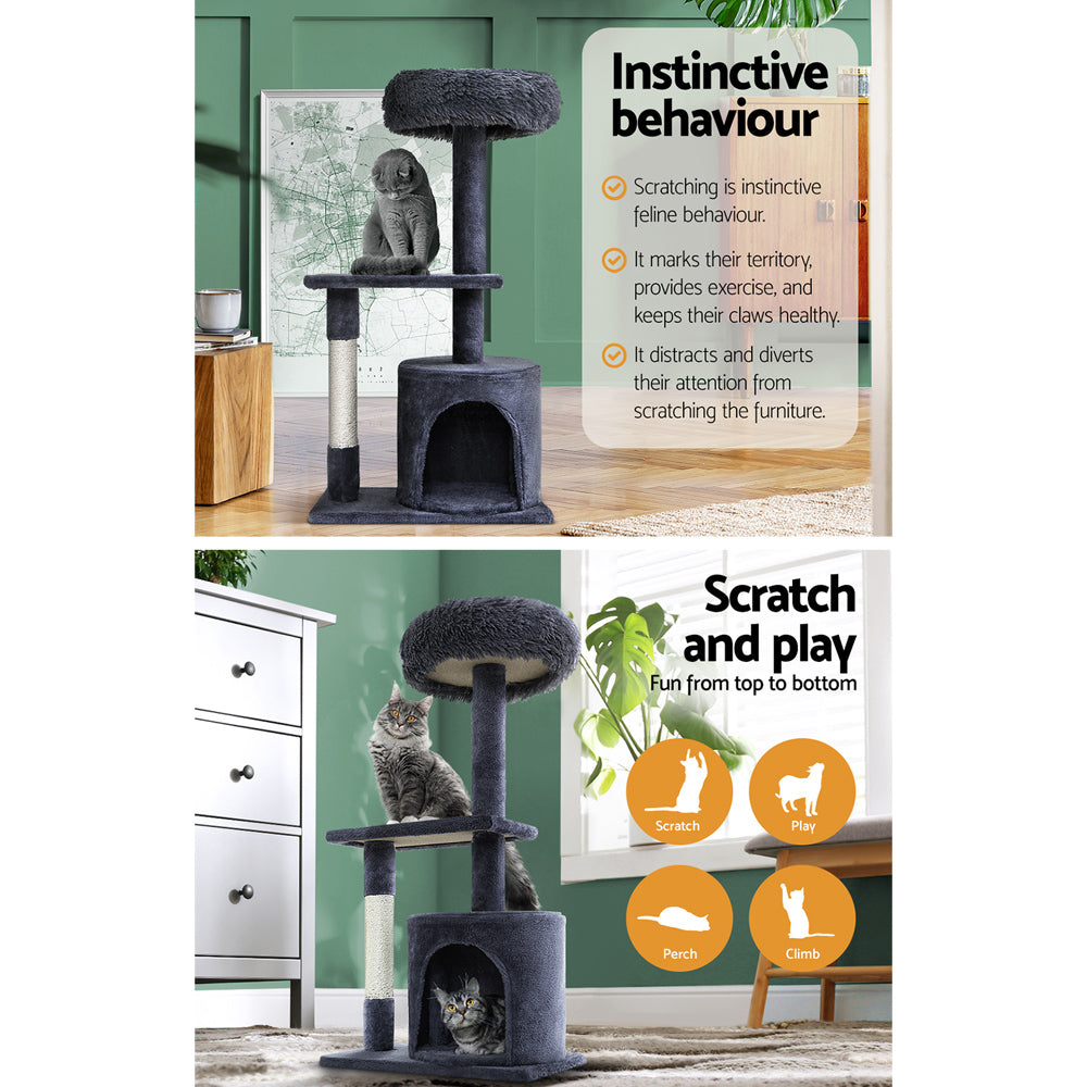 i.Pet 94cm Compact Cat Tree – Scratching Post & Hideout Condo (Grey)