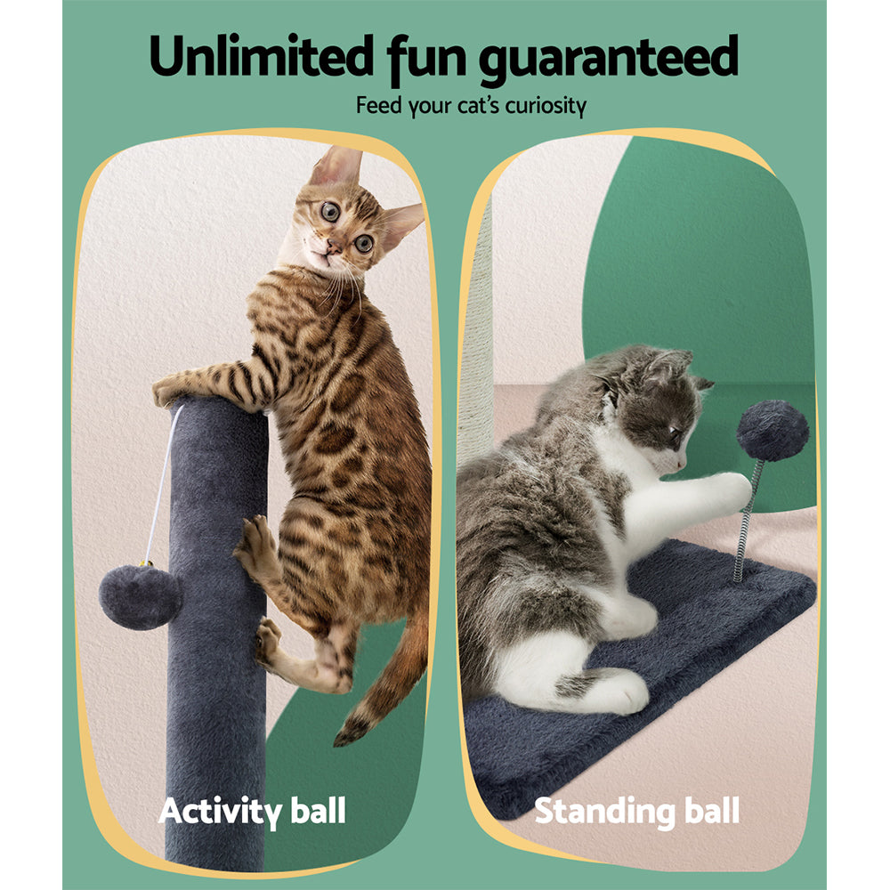 i.Pet Cat Tree 105cm – Scratcher Tower with Hanging Toys & Condo (Grey)