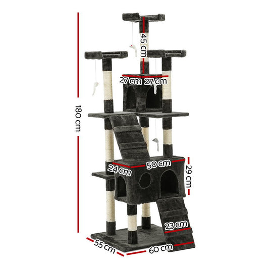i.Pet 180cm Extra Tall Cat Tree – Multi-Level Scratcher & Condo (Grey)
