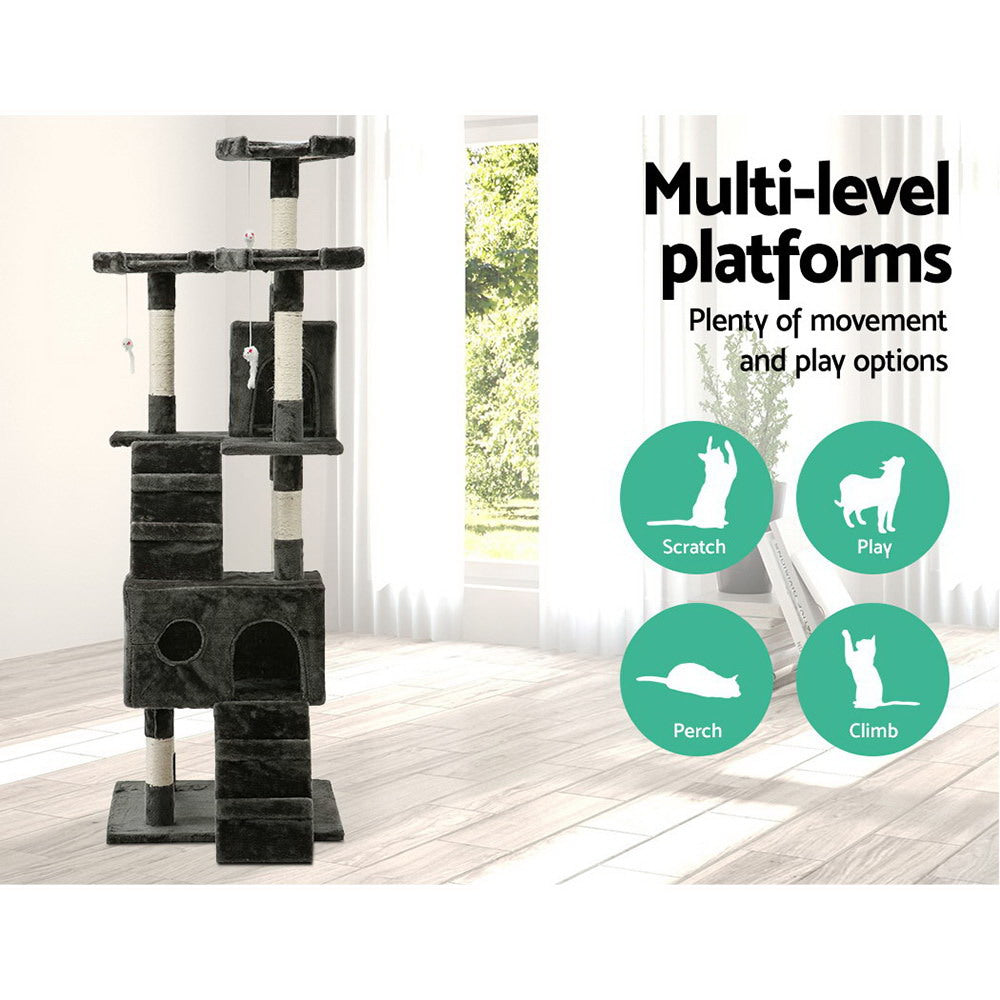 i.Pet 180cm Extra Tall Cat Tree – Multi-Level Scratcher & Condo (Grey)