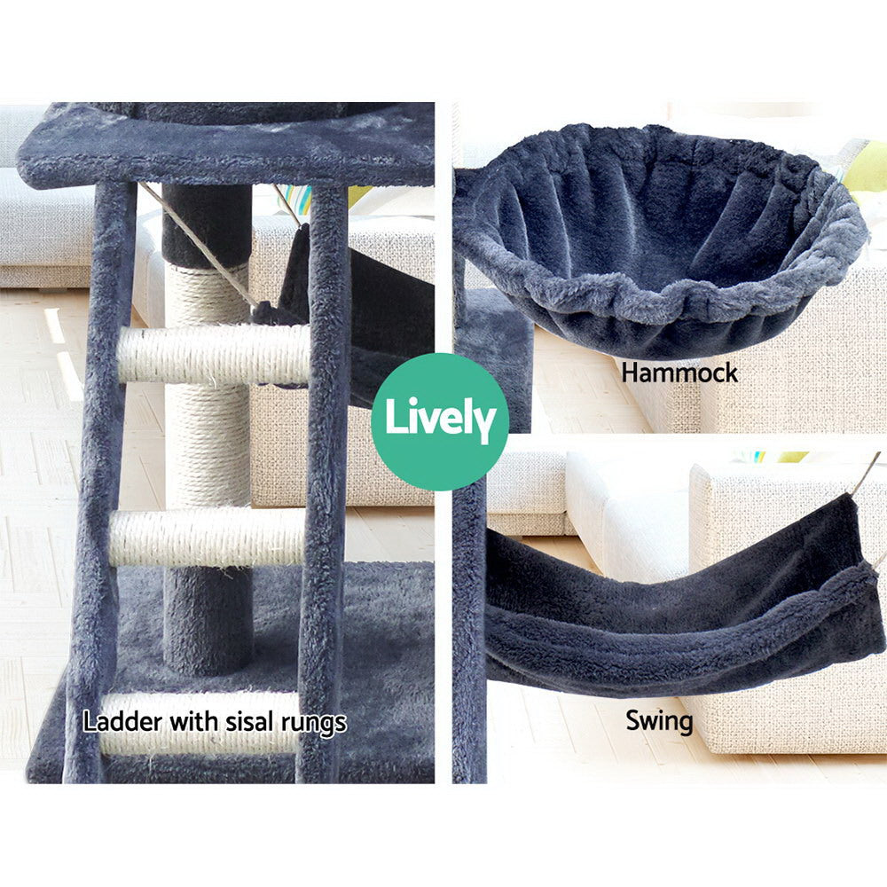 i.Pet 141cm Cat Tree Tower – Scratching Post, Condo House & Bed (Grey)