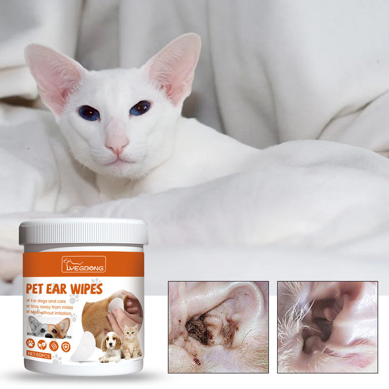 Yegbong™ Pet Ear Wipes – Cleansing & Deodorizing Wipes for Dogs & Cats, Removes Ear Mites & Wax