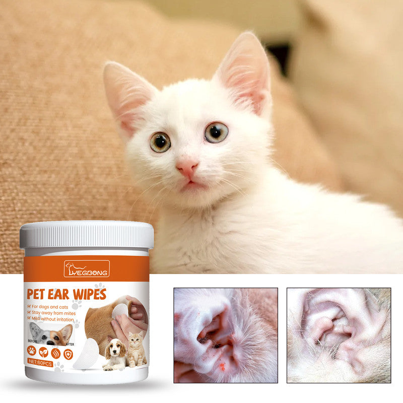Yegbong™ Pet Ear Wipes – Cleansing & Deodorizing Wipes for Dogs & Cats, Removes Ear Mites & Wax