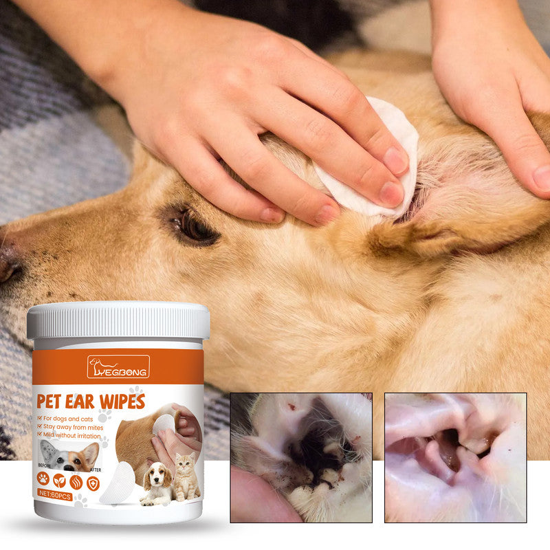 Yegbong™ Pet Ear Wipes – Cleansing & Deodorizing Wipes for Dogs & Cats, Removes Ear Mites & Wax