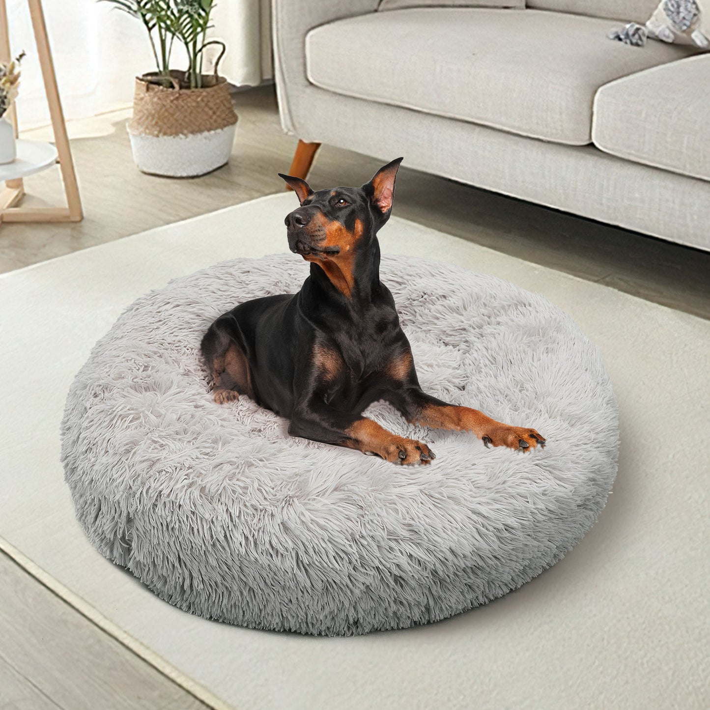 Pawfriends XXL Plush Dog Bed – Calming Round Pet Nest for Cats & Dogs, Washable, Anti-Slip Base