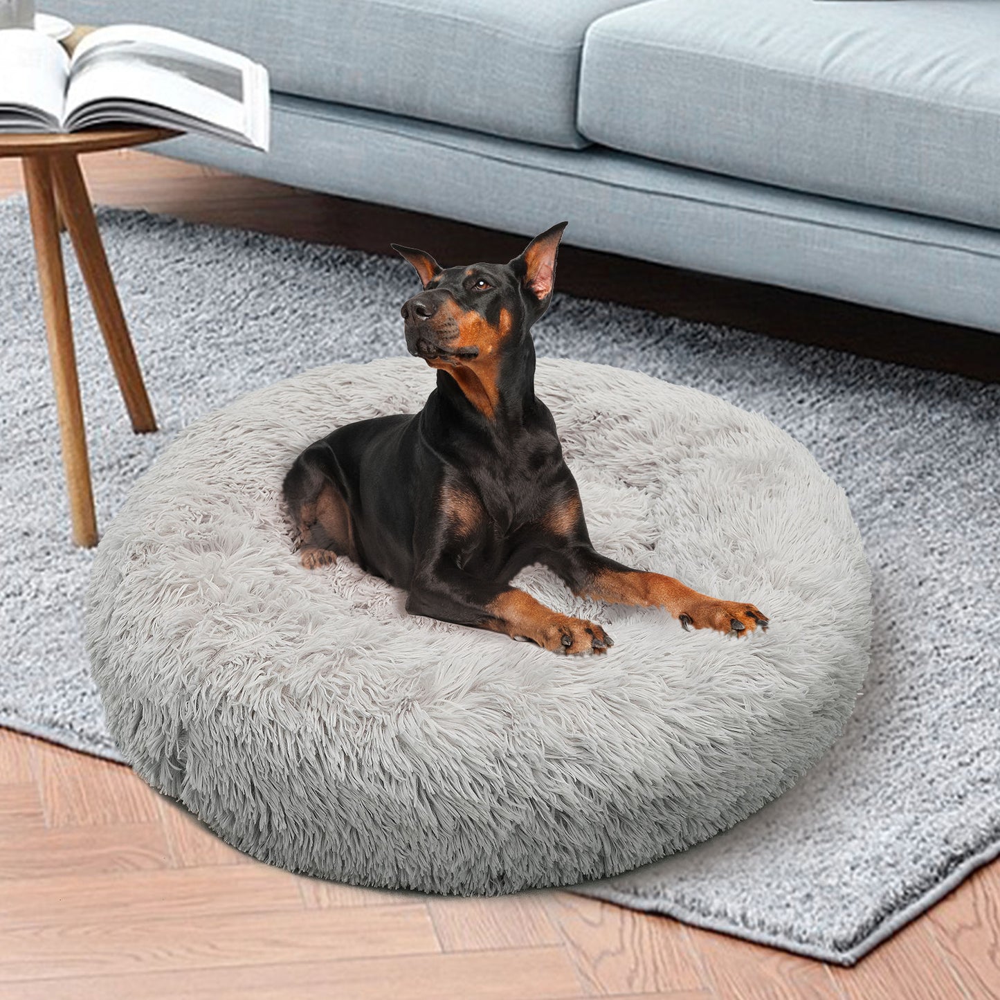 Pawfriends XXL Plush Dog Bed – Calming Round Pet Nest for Cats & Dogs, Washable, Anti-Slip Base