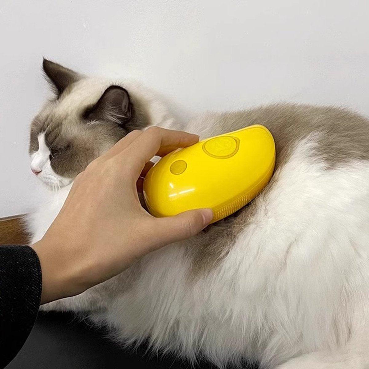Electric Pet Hair Brush 3 in 1 Steamy Dog Cat Hair Grooming Bath Spray Tool - Yellow
