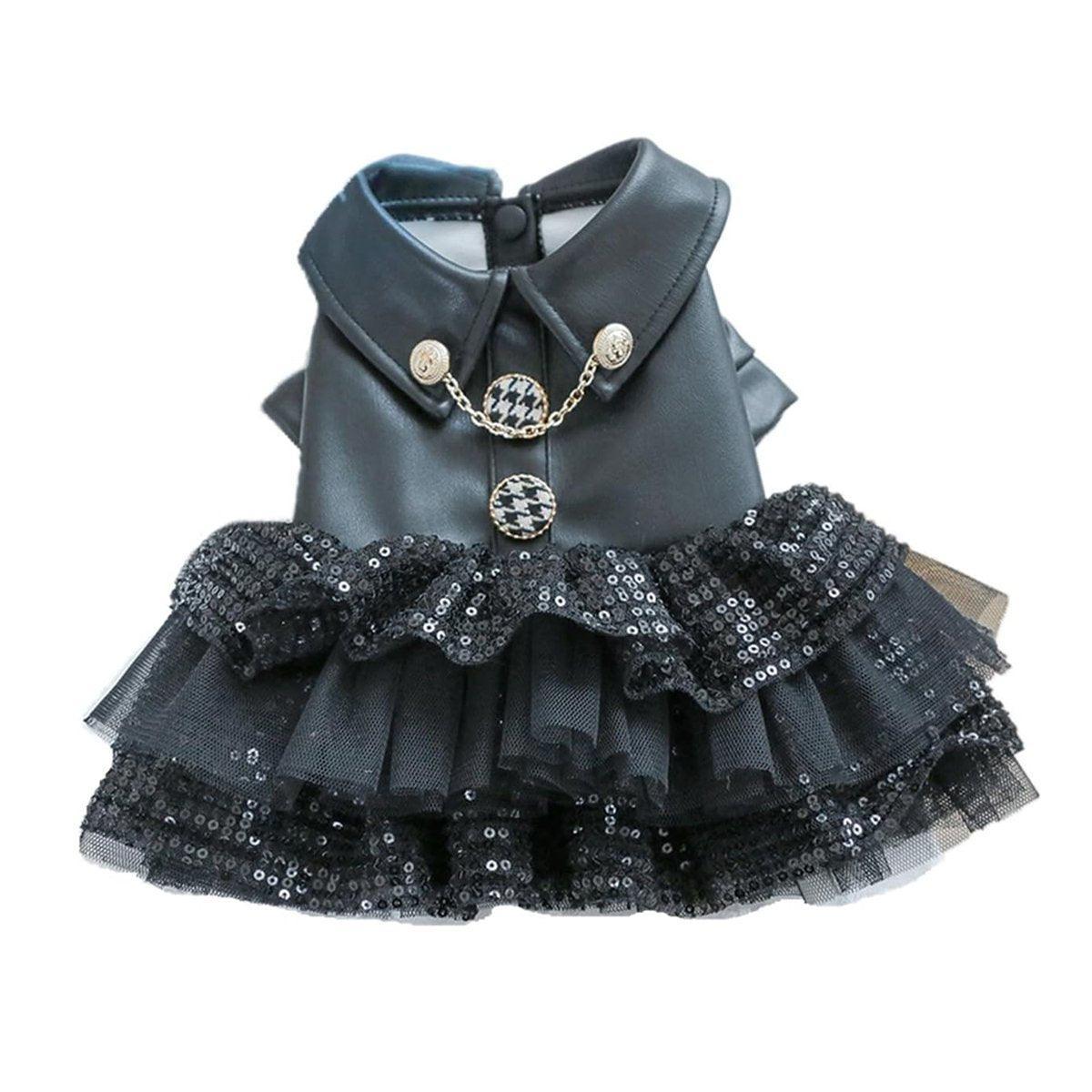 Pet Dog Cat Clothes Autumn Winter Fashion Sequin Small Leather Skirt Outfit - L