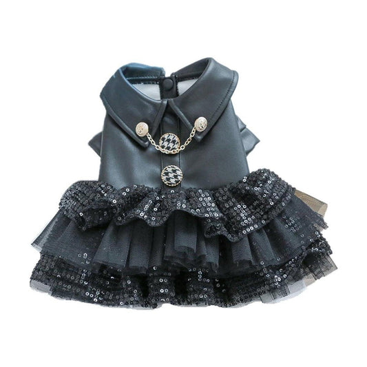 Pet Dog Cat Clothes Autumn Winter Fashion Sequin Small Leather Skirt Outfit - M