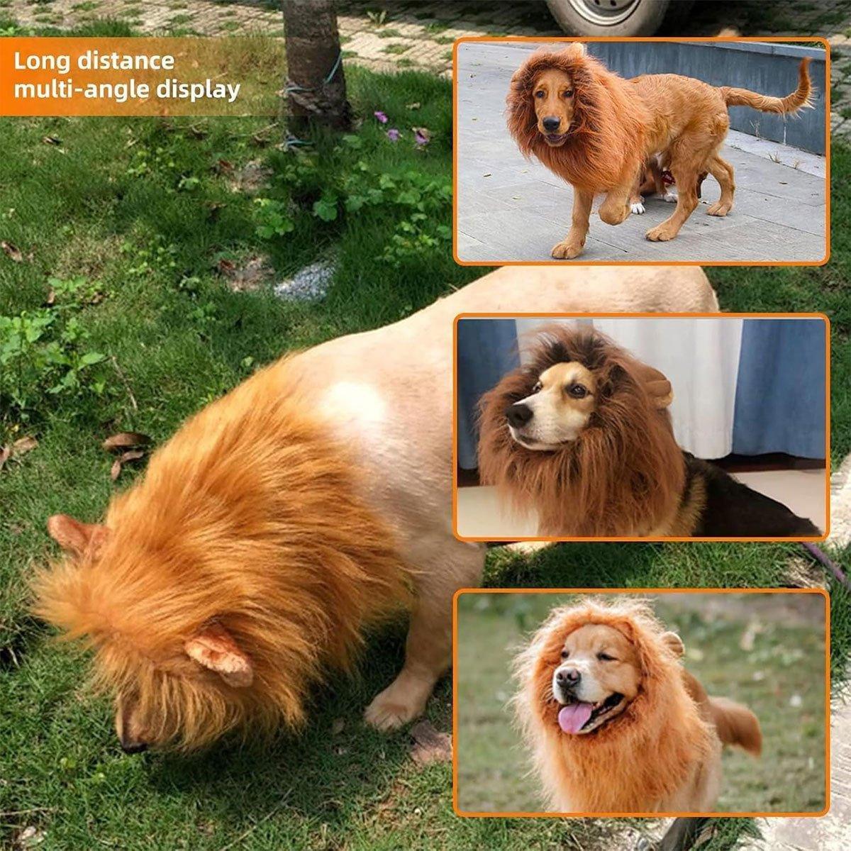 Lion Costume Mane Wig Large Dog Fancy Dress Up Party for Pet Halloween Clothes - Light Brown-S