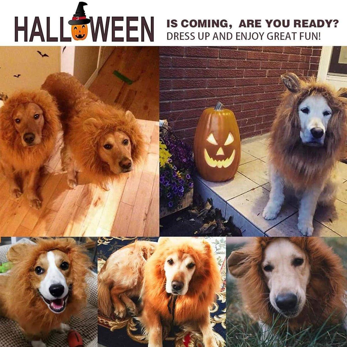 Lion Costume Mane Wig Large Dog Fancy Dress Up Party for Pet Halloween Clothes - Light Brown-S