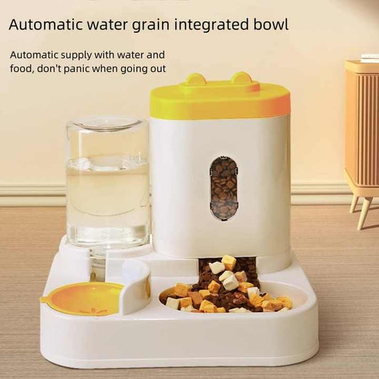 🍽️ Yellow Automatic Pet Feeder & Water Dispenser – 2-in-1 Smart Feeding Station