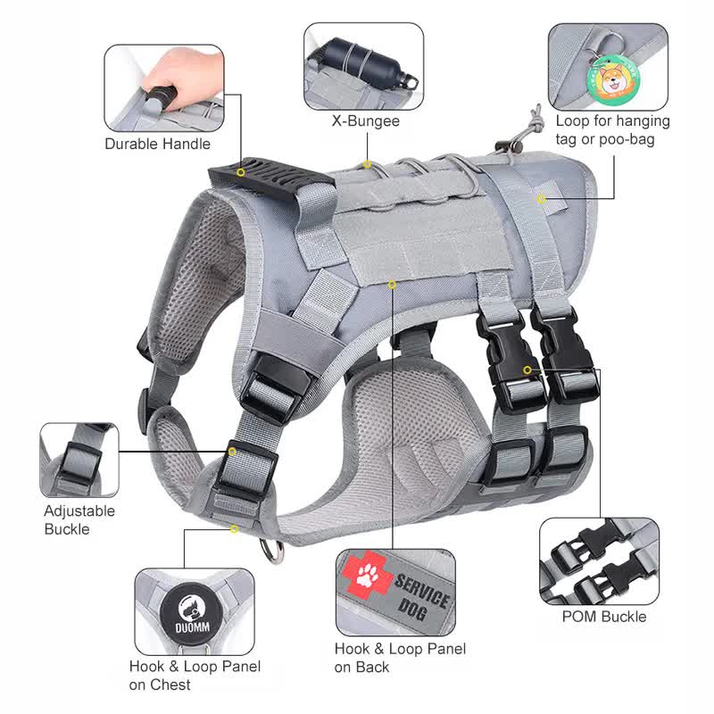 Green Tactical Dog Training Harness – Adjustable No-Pull Vest with MOLLE System & Handle (M Size)