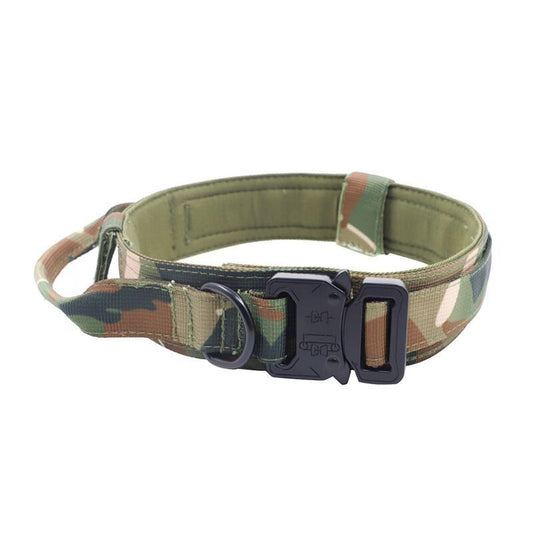 XL Camouflage Tactical Dog Collar – Heavy Duty Nylon Adjustable Pet Collar for Medium & Large Dogs (3.8cm Wide)