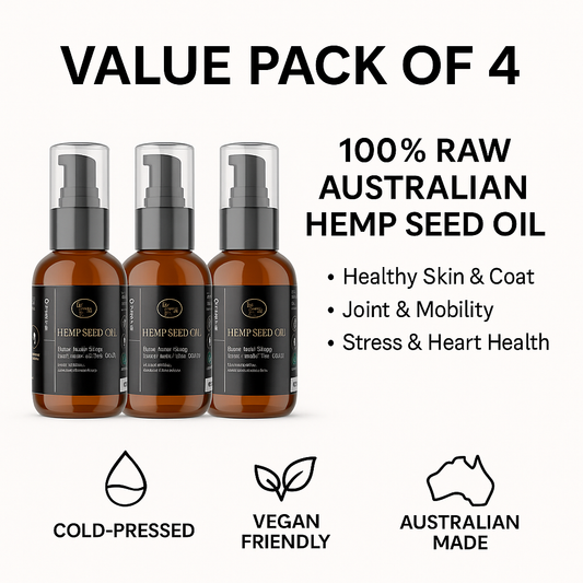 4 x 100mlRaw Hemp Seed Oil for Dogs – 100% Pure Cold-Pressed Australian Supplement