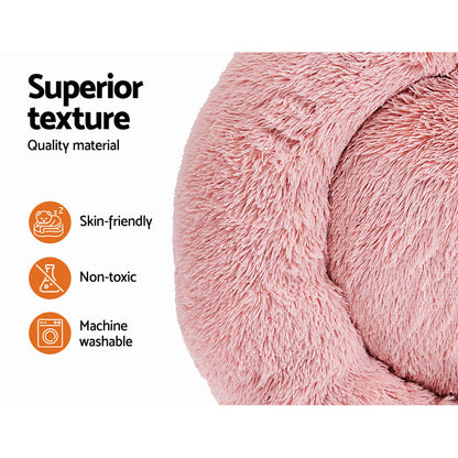 i.Pet 90cm Calming Pet Bed – Large Soft Plush Pink for Cats & Dogs