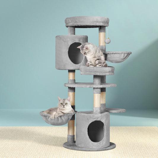 i.Pet 123cm Cat Tree Tower – Scratcher Condo with Bed & Toys (Grey)