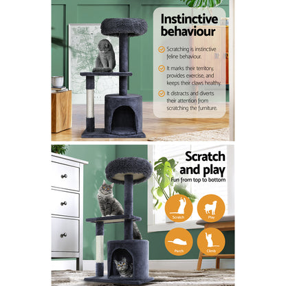 i.Pet 94cm Compact Cat Tree – Scratching Post & Hideout Condo (Grey)