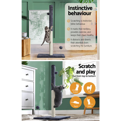i.Pet Cat Tree 105cm – Scratcher Tower with Hanging Toys & Condo (Grey)
