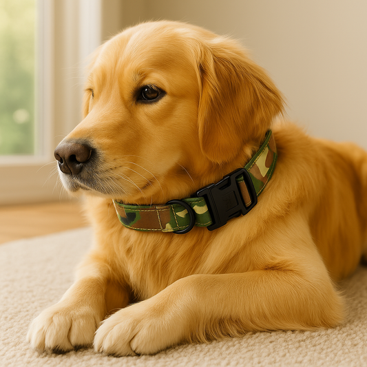 L Camouflage Tactical Dog Collar – Heavy Duty Nylon Adjustable Pet Collar for Medium & Large Dogs (3.8cm Wide)
