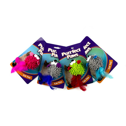 Chompers Purrfect Paws Cat Toy – Feathered Mouse, Assorted Colours