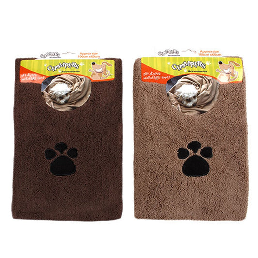 Chompers Pet Microfibre Drying Towel – Soft & Absorbent, 100x60cm, Random Colour