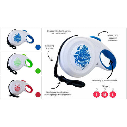 Freezack Switzerland Retractable Dog Leash – Red, Small (3m) with Reflective Stitching & Gel Grip