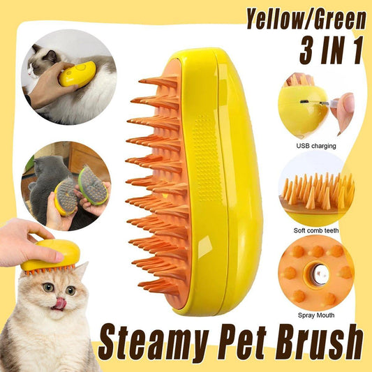 Electric Pet Hair Brush 3 in 1 Steamy Dog Cat Hair Grooming Bath Spray Tool - Green