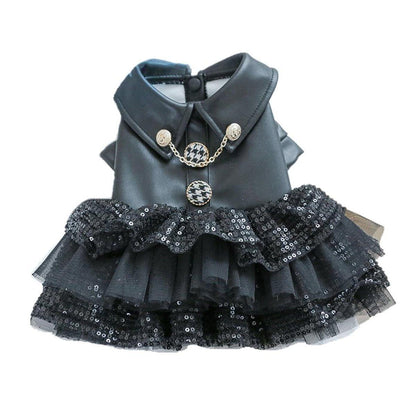 Pet Dog Cat Clothes Autumn Winter Fashion Sequin Small Leather Skirt Outfit - XL