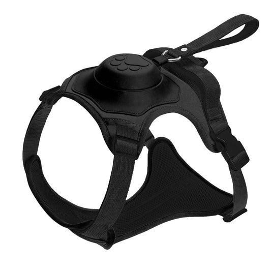 Vibe Geeks Ultimate 2-in-1 Reflective No-Pull Dog Harness with Retractable Leash & Control Handle – Black (XL)