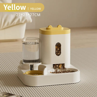 🍽️ Yellow Automatic Pet Feeder & Water Dispenser – 2-in-1 Smart Feeding Station
