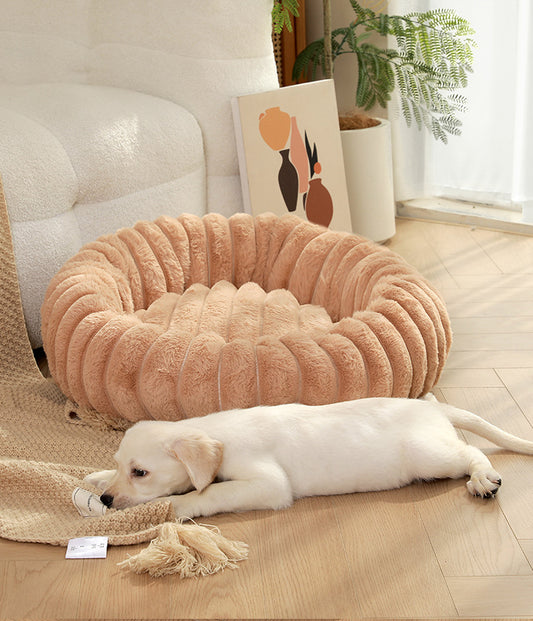 Khaki Plush Round Pet Bed – 40cm Soft Mat for Dogs & Cats