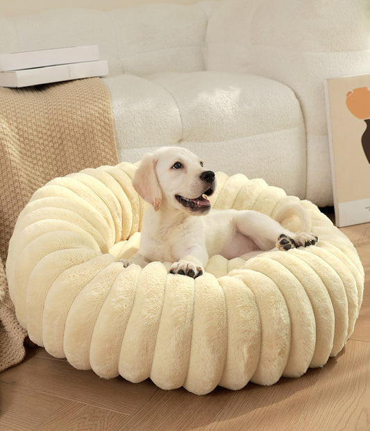 🛏️ Beige Plush Round Pet Bed – 40cm Cozy Sleeping Mat for Pets