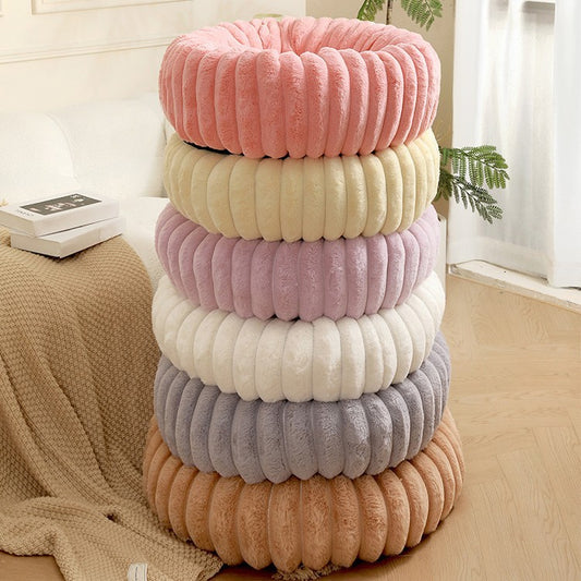 🛏️ Beige Plush Round Pet Bed – 40cm Cozy Sleeping Mat for Pets