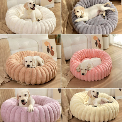 🛏️ Beige Plush Round Pet Bed – 40cm Cozy Sleeping Mat for Pets