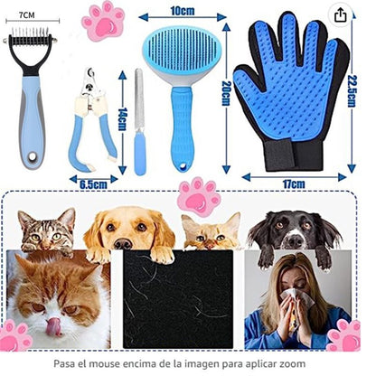 ✂️ Blue 5-Piece Pet Grooming Kit – Cat & Dog Brushes, Nail Clippers & More