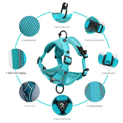 Blue Reflective Mesh Dog Harness and Leash Set – Adjustable No-Pull Breathable Vest for Dogs & Cats (XL Size)