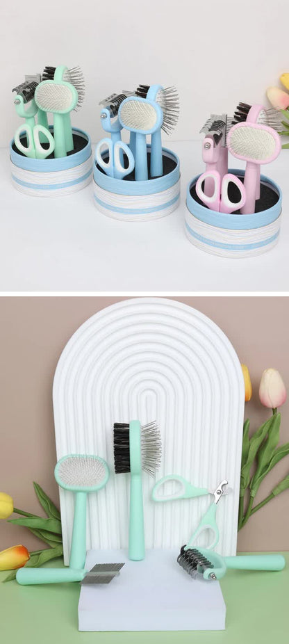 ✂️ Blue Complete 5-in-1 Pet Grooming Care Kit – Brushes, Combs & Nail Clippers