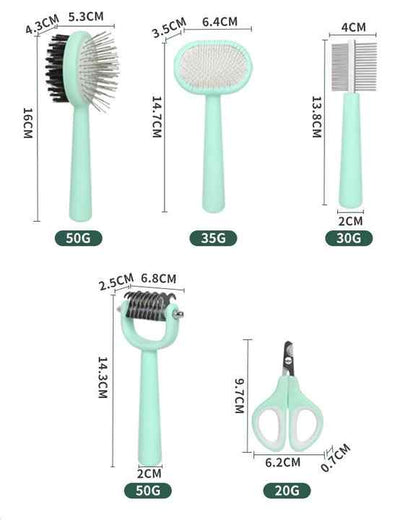 ✂️ Blue Complete 5-in-1 Pet Grooming Care Kit – Brushes, Combs & Nail Clippers