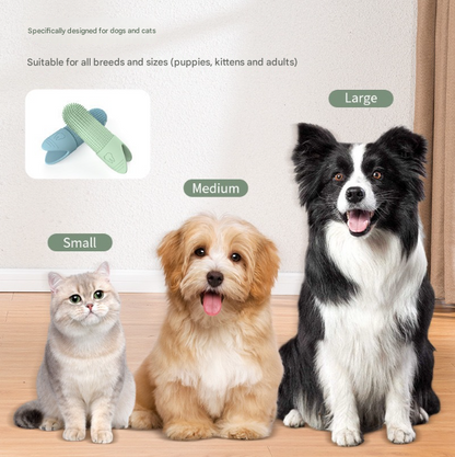 🦷 4 Pcs Blue Soft Silicone Pet Finger Toothbrush