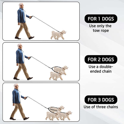 Black 3-in-1 Tangle-Free Dog Leash for 1–3 Dogs – Heavy Duty Bungee Coupler with Reflective Stitching & Padded Handle